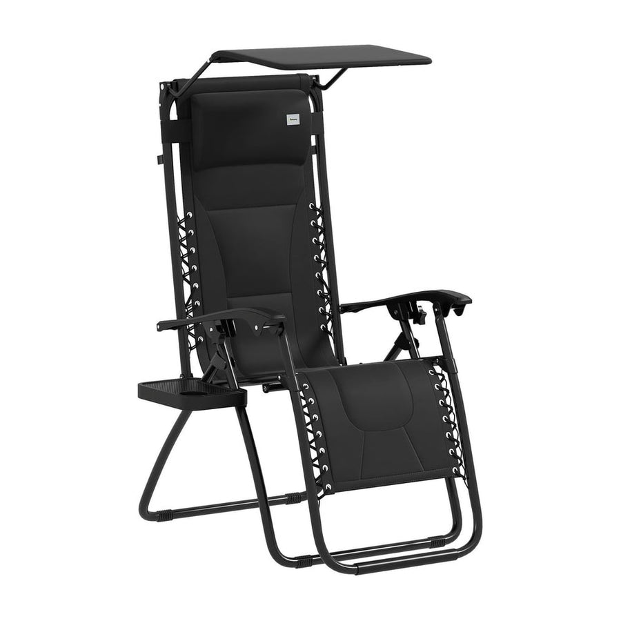 Outsunny Zero Gravity Lounger Chair, Folding Reclining Patio Chair with Shade Cover, Padded Seat, Cup Holder, Soft Cushion