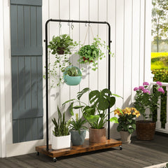 Industrial Clothes Rack Rolling Garment Rack with Bottom Storage Shelf-Rustic Brown