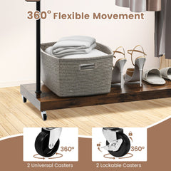 Industrial Clothes Rack Rolling Garment Rack with Bottom Storage Shelf-Rustic Brown