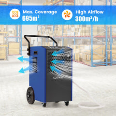 73 L/Day Industrial Dehumidifier with Drain Hose and Timer-Blue
