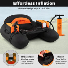 Inflatable Float Tube Fishing River Float with Adjustable Fishing Rod Holder-Orange