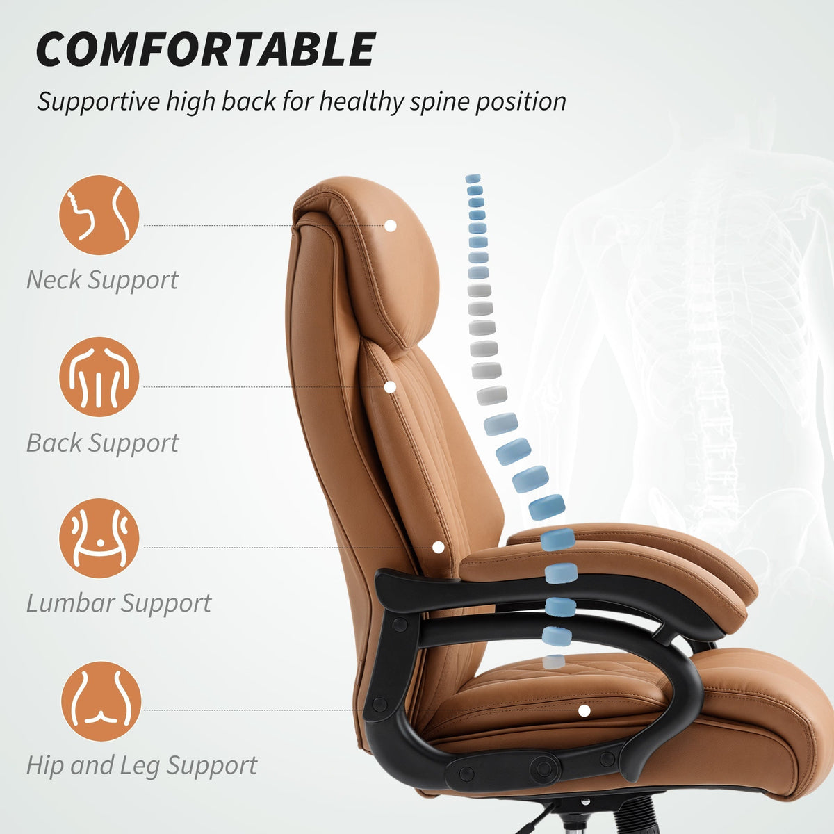 HOMCOM Spring Padded Faux Leather Office Chair - Light Brown