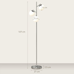 HOMCOM 3-Light Tree Floor Lamps for Living Room, Modern Standing Lamp for Bedroom with Globe Lampshade, 3000K/4000K/6000K Colour Temperatures, Steel Base, Silver Tone