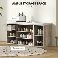 HOMCOM Shoe Storage Bench with Cushion - Grey