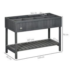 Outsunny Fir Wood Raised Rectangular 8 Compartment Plant Stand Dark Grey