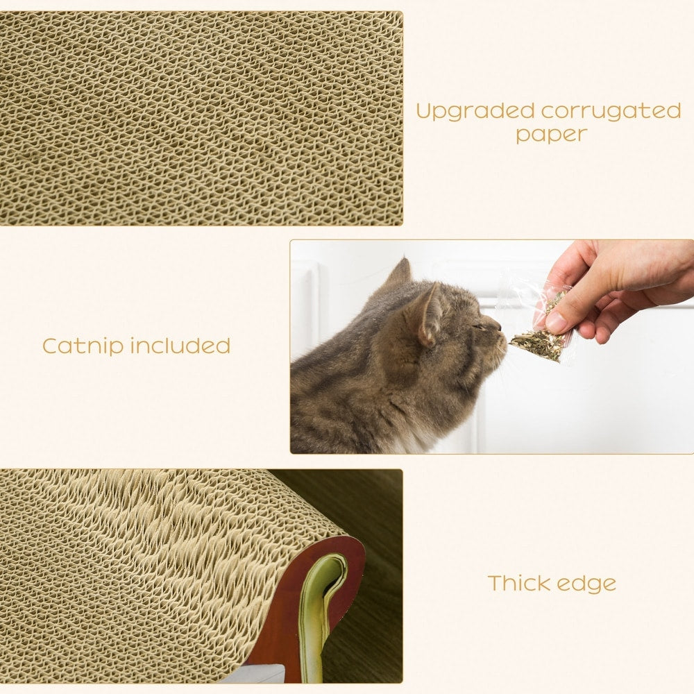 Close up of the corrugated cardboard texture and a hand offering catnip to a cat