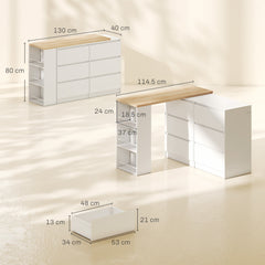HOMCOM Vanity Table, Dressing Table with 6 Drawers and 3-Tier Shelf for Women and Girls, White