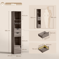 HOMCOM Bookcase with Drawers Adjustable Shelf Bookshelf with 2 Drawers and Cabinet 158 cm Grey