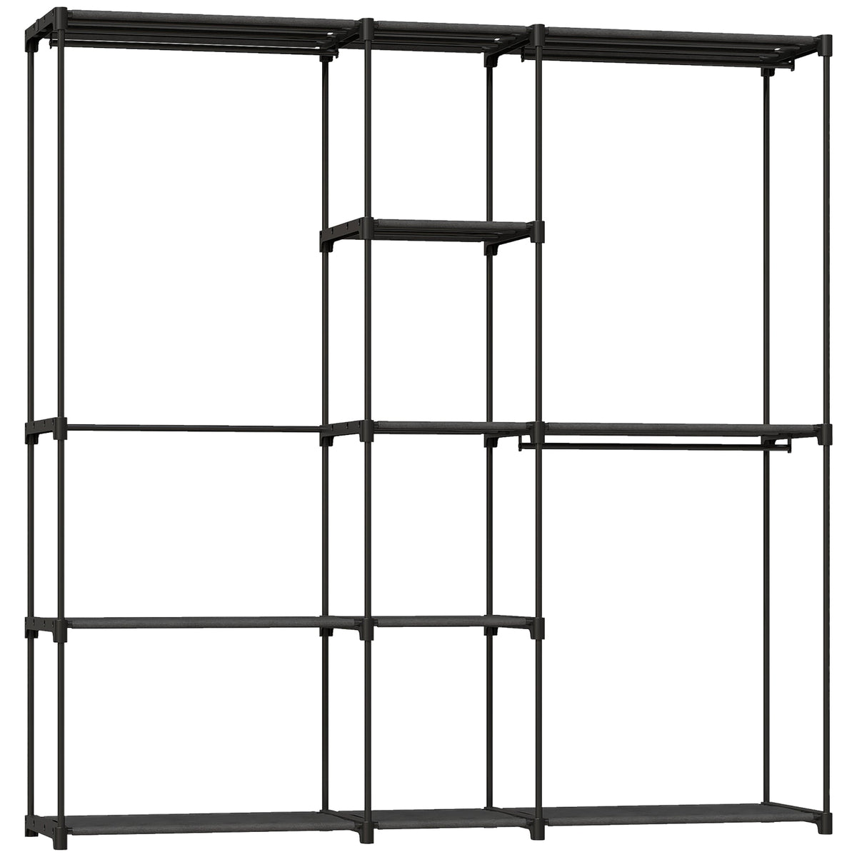 HOMCOM Portable Wardrobe, Open Clothes Wardrobe with 8 Shelves, 3 Hanging Rails, Black