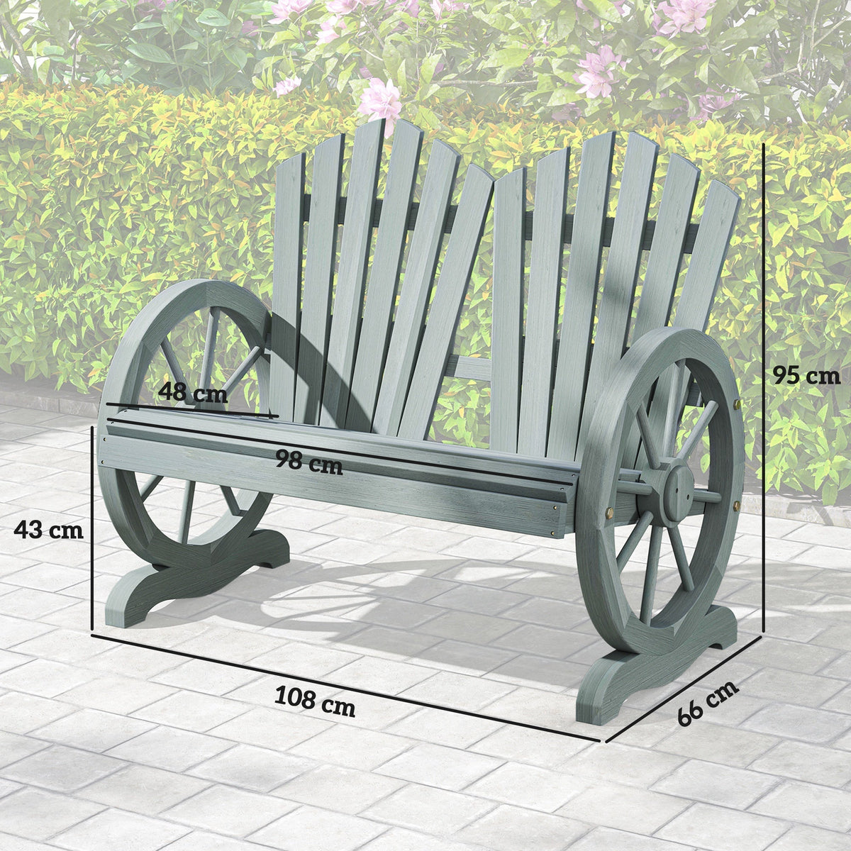 Outsunny Fir Wood Love Seats with Wheel-Shaped Armrests, Large Load-Bearing Chair, Grey