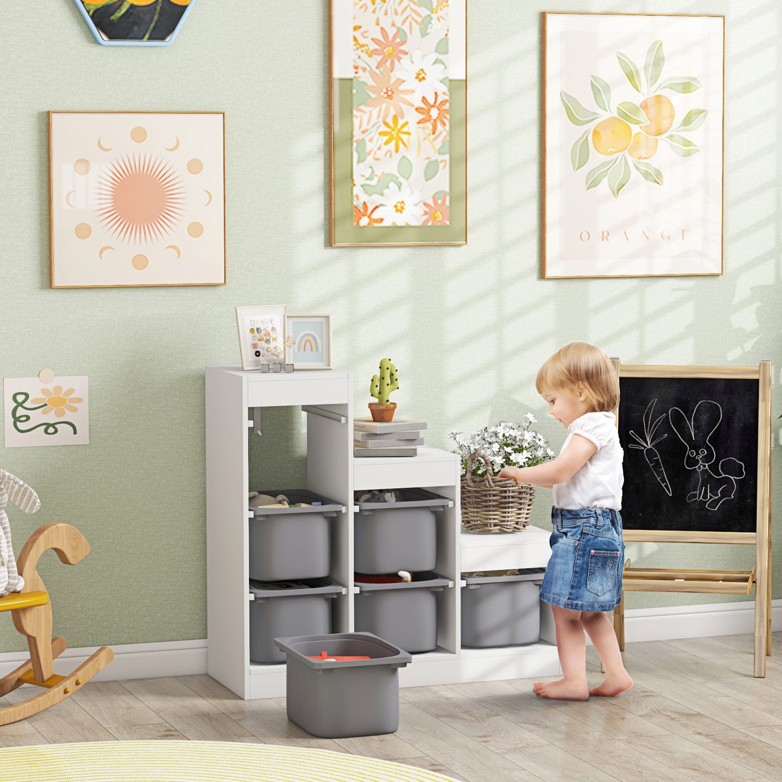AIYAPLAY Toy Storage Organiser, Three-Layer Kids Toy Storage Units, with Removable Bins, for Ages 3-8 Years, Grey