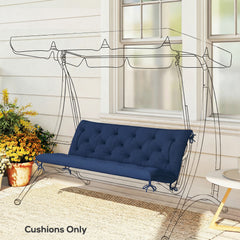 Outsunny 3 Seater Bench Cushion, Garden Chair Cushion with Back and Ties for Indoor and Outdoor Use, 98 x 150 cm, Dark Blue