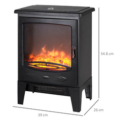 HOMCOM Tempered Glass Casing Electric Fireplace, Freestanding Electric Fire with Realistic Flame Effect, Log Burner with Overheat Protection, 1000w/ 2000W, Black
