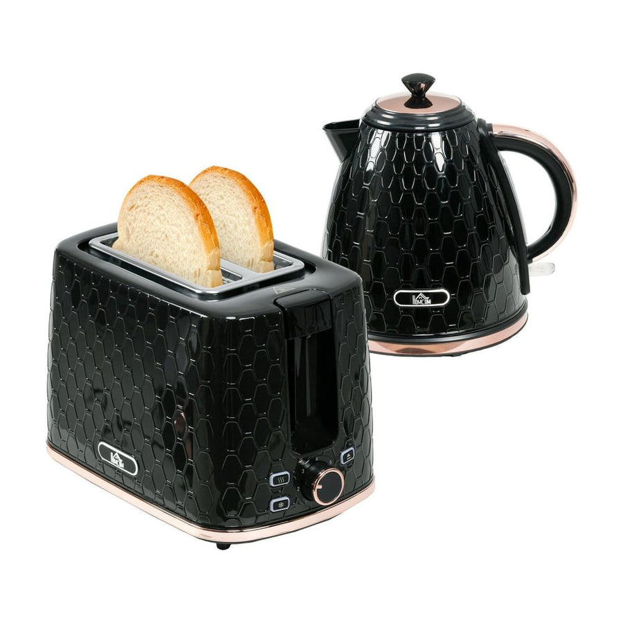HOMCOM 1.7L 3000W Fast Boil Kettle & 2 Slice Toaster Set in black with a honeycomb pattern