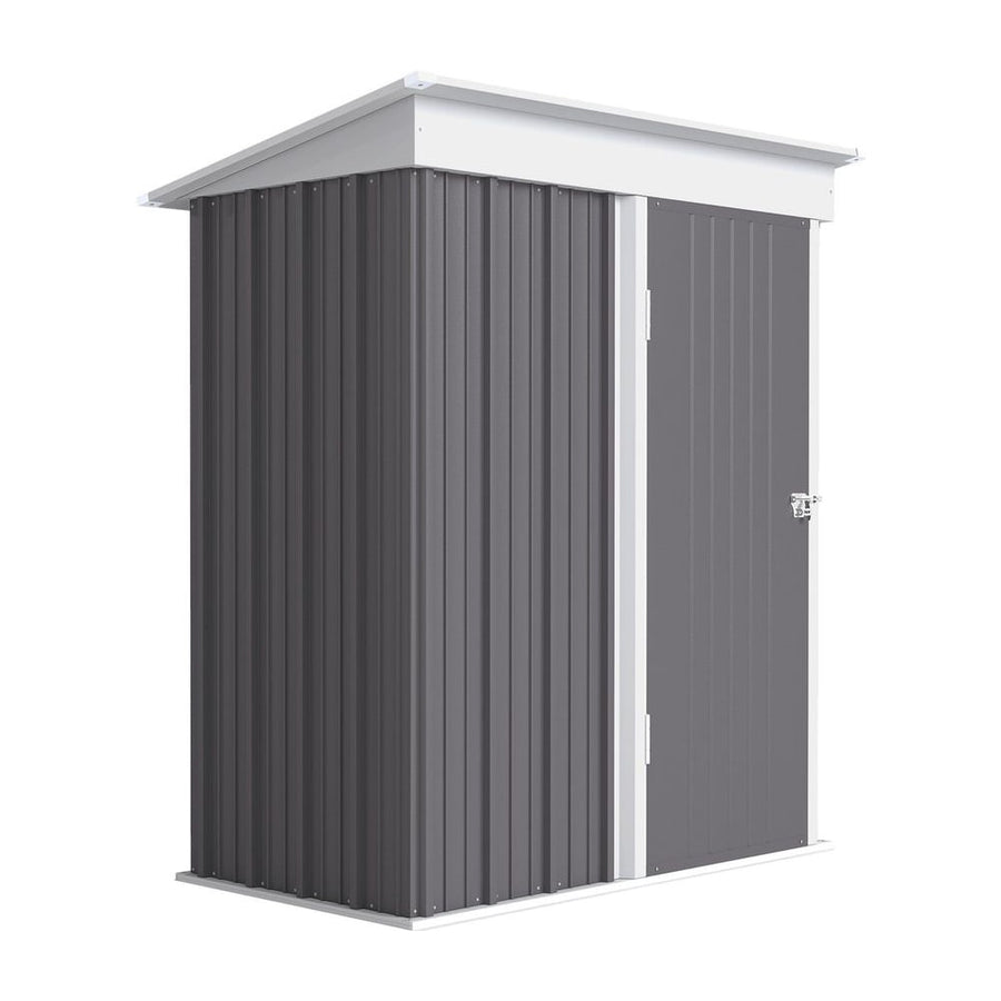 Outsunny Metal Garden Shed, Outdoor Lean-to Shed for Tool Motor Bike, with Adjustable Shelf, Lock, Gloves, 5'x3'x6', Grey