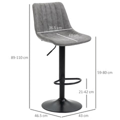 HOMCOM Set of 2 Leathaire Tub Bar Stools - Grey