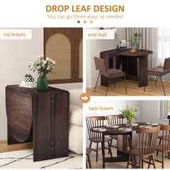 HOMCOM Folding Dining Table, Drop Leaf Table for Small Spaces, Oval Tabletop for Dining Room, Chocolate Wood Effect - product