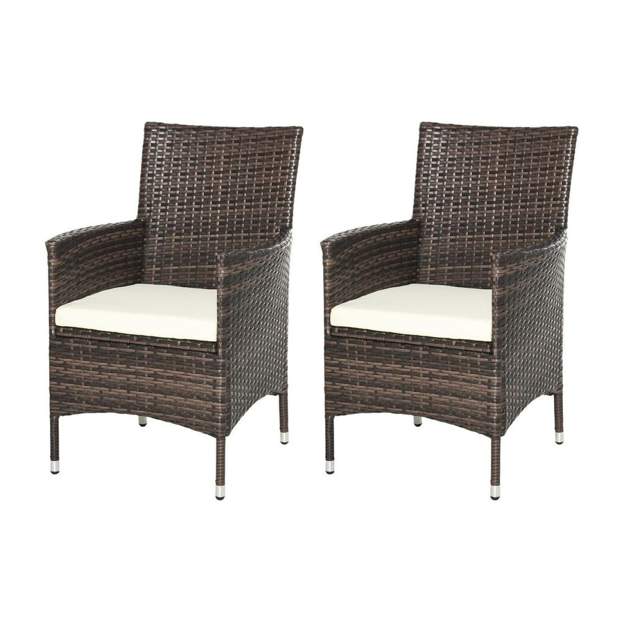 Outsunny 2 PC Outdoor Rattan Armchair Dining Chair Garden Patio Furniture w/ Armrests Cushions Mixed Brown