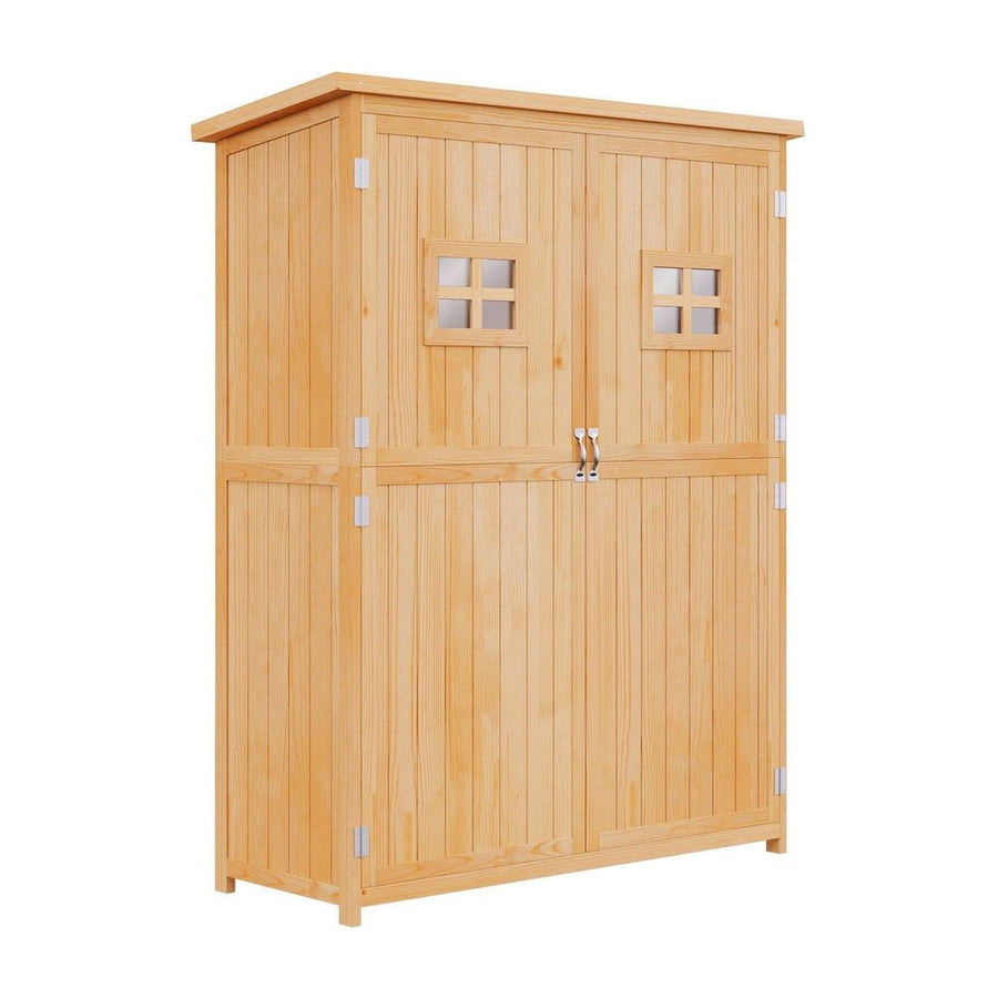 Outsunny Wooden Garden Shed with Two Windows, Tool Storage Cabinet, Outdoor Double Door Organizer 127.5L x 50W x 164H cm
