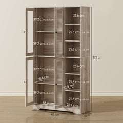 HOMCOM Multi-Storage Kitchen Cabinet, with Glass Doors - Grey Wood-Effect