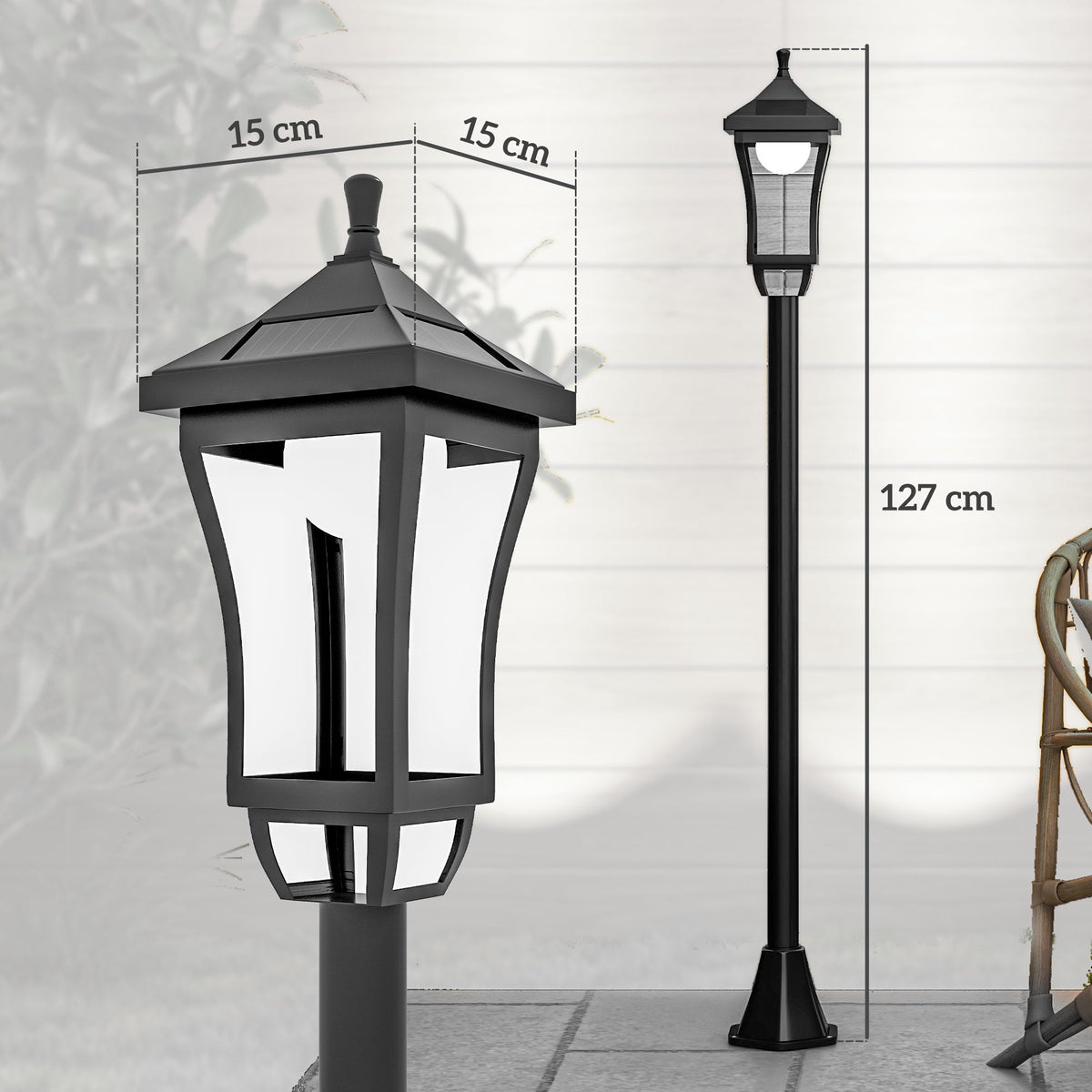 Outsunny 1.3 m Garden Lamp Post Light, LED Outdoor Solar Post Lights, Waterproof IP44 for Patio, Garden, Pathway, Cool White