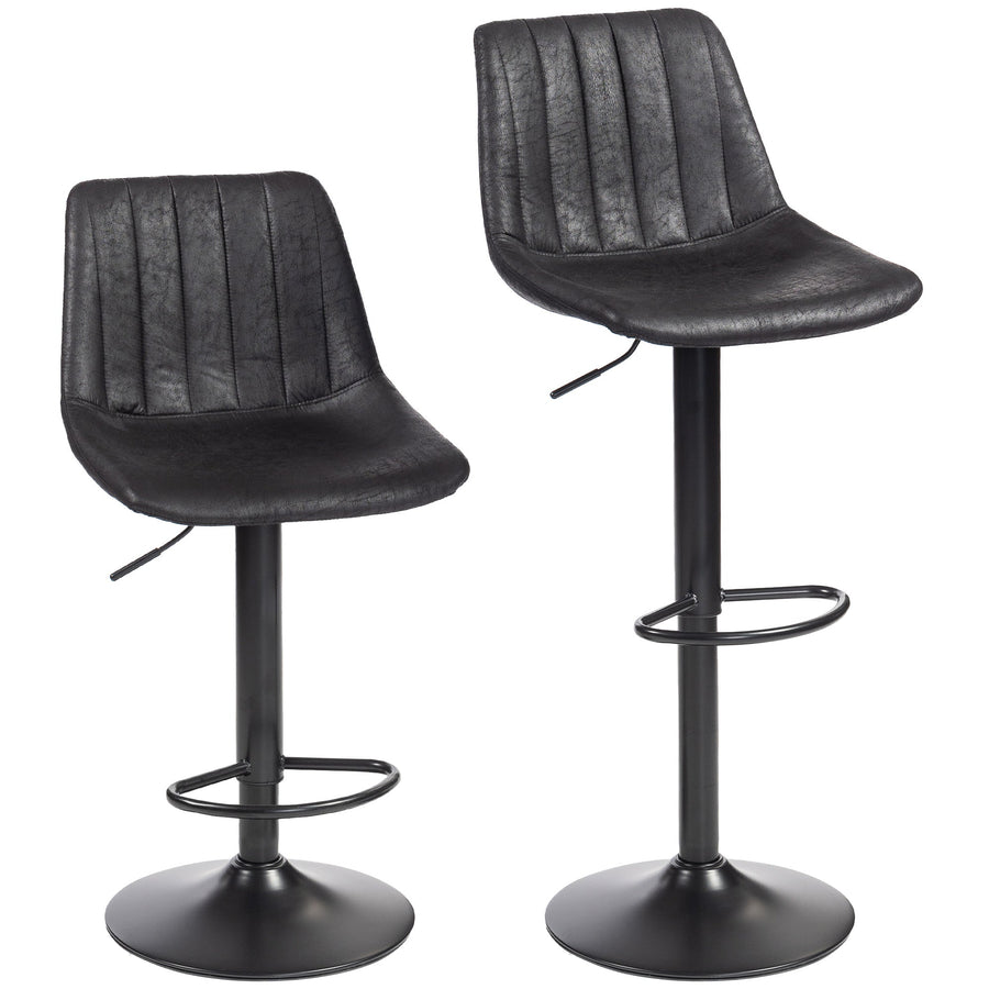 HOMCOM Set of 2 Leathaire Tub Bar Stools - Black