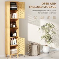 HOMCOM Multi-Storage Bamboo Door Bathroom Cabinet - Natural Finish