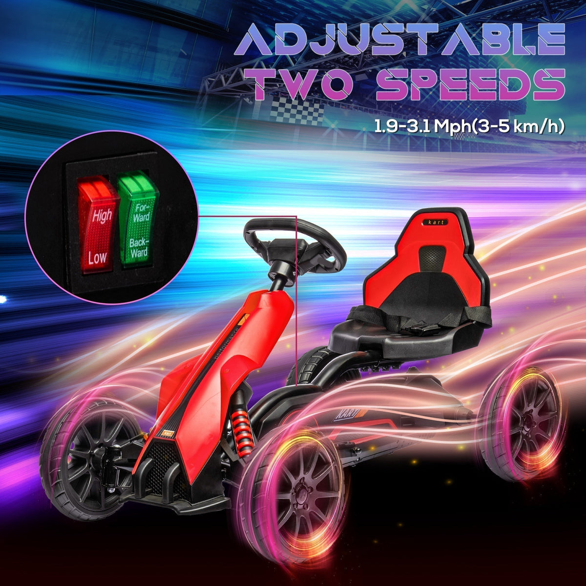 HOMCOM 12V Electric Go-Kart for Kids, Ride-On Racing Go-Kart, with Forward and Reversing Functions, for Ages 3-8 Years - Red