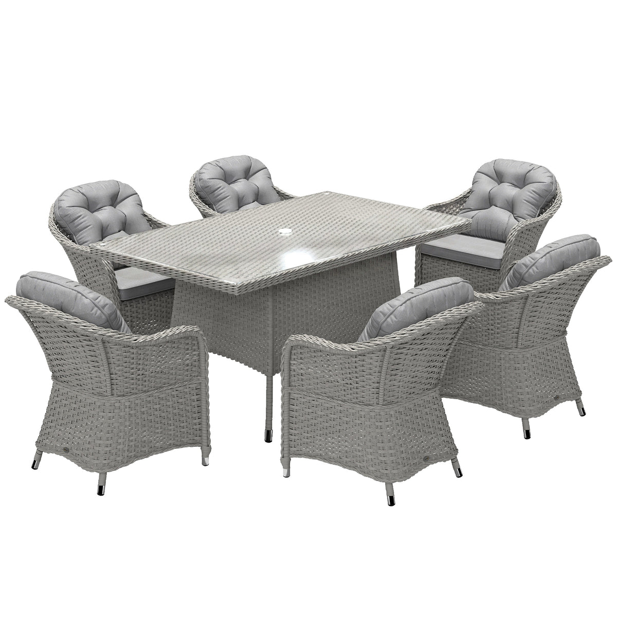 Outsunny Seven-Piece Rattan Dining Set - Light Grey