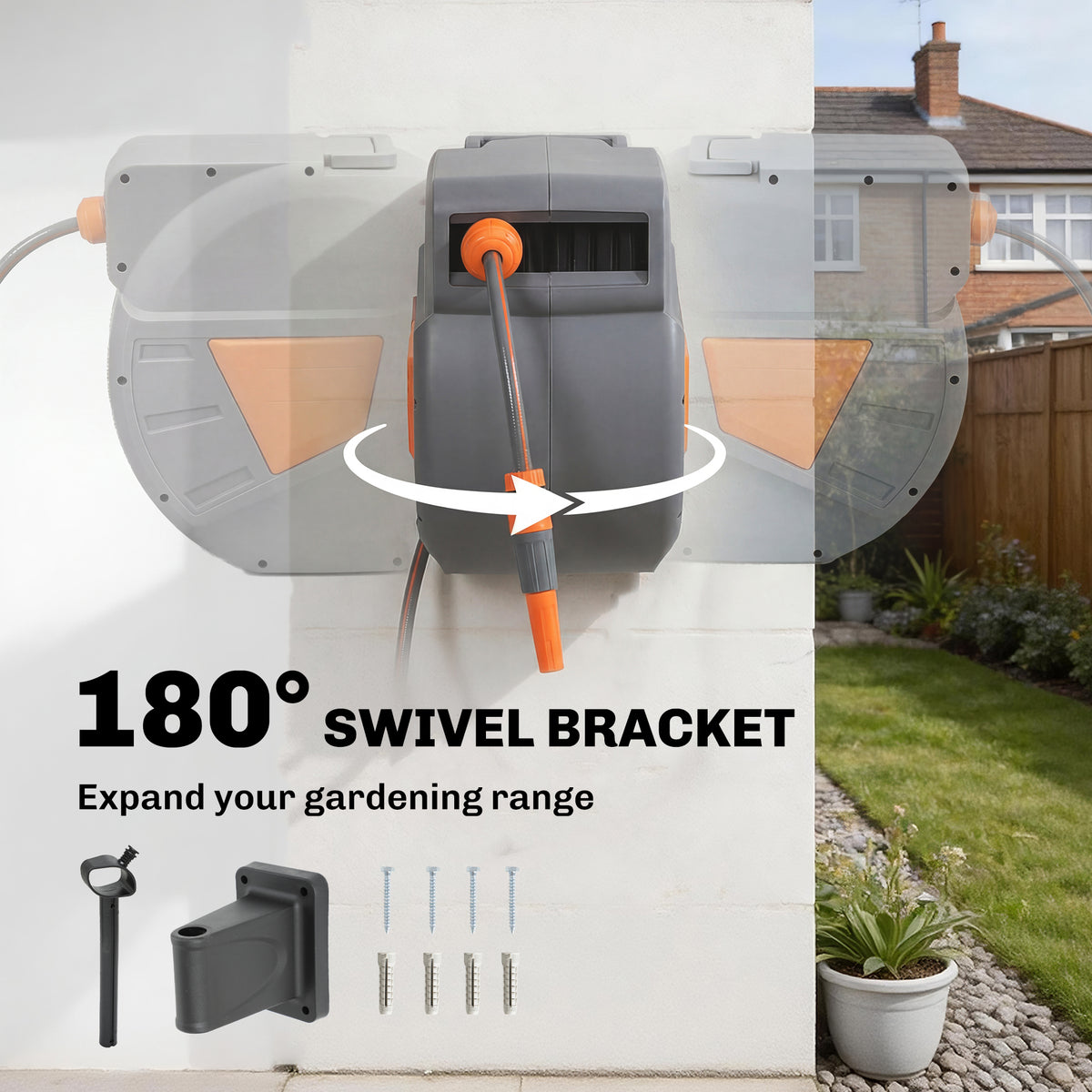 Outsunny Retractable Hose Reel Wall Mounted in Orange, image 6