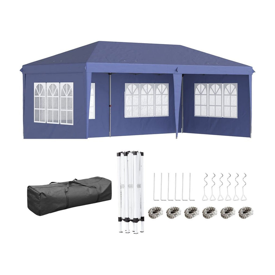 Outsunny 3 x 6m Pop Up Gazebo, Height Adjustable Marquee Party Tent with Sidewalls and Storage Bag, Blue