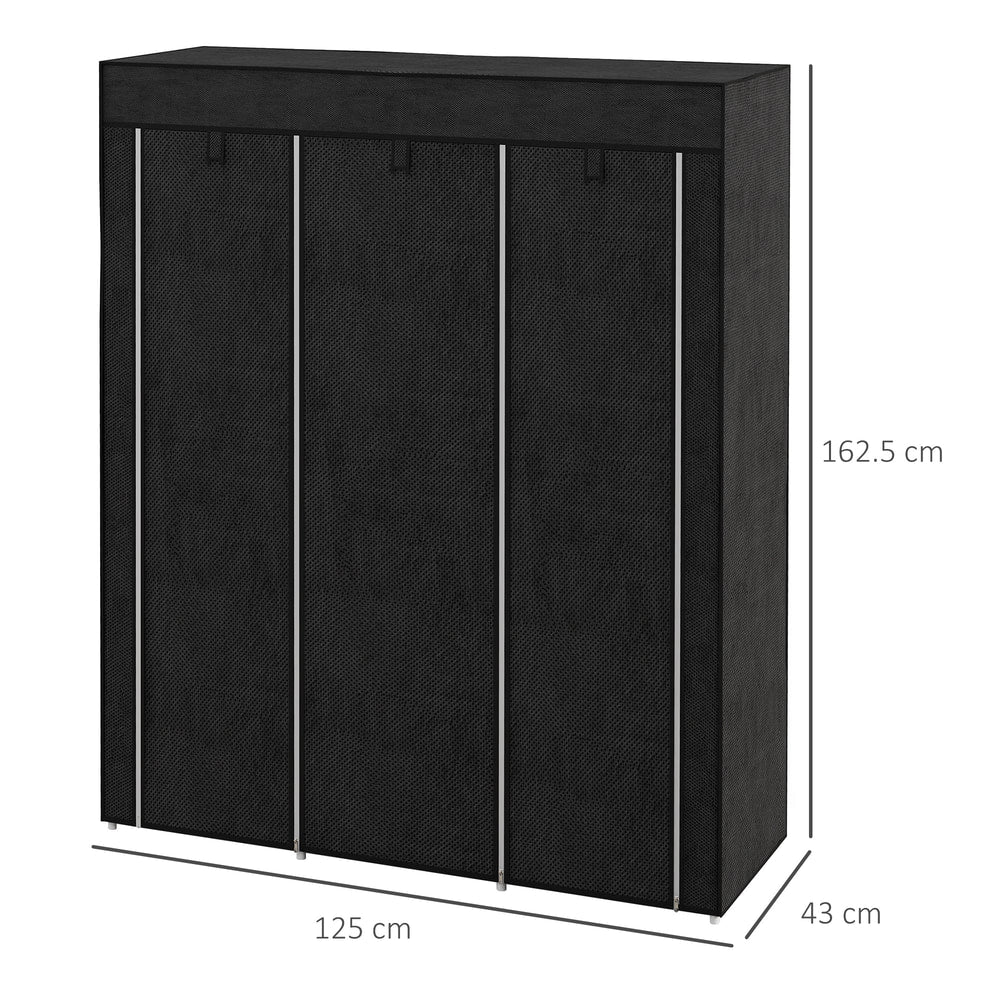 HOMCOM Fabric Wardrobe, with Rails and Shelves - Black - product image 3