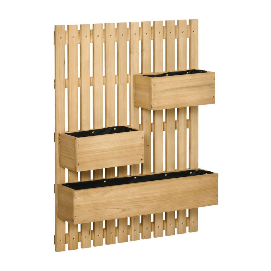 Outsunny Wall-mounted Wooden Garden Planters with Trellis, Drainage Holes and 3 Planter Boxes for Patio, Natural