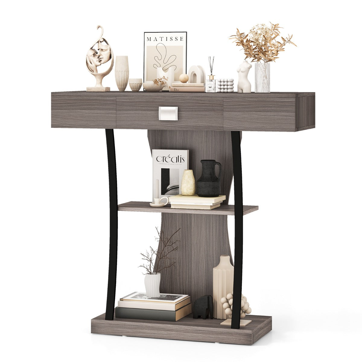T-Shaped Console Table for Small Space-Grey