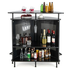 4-Tier Bar Table with Storage Shelves and 3 Stemware Holders-Black