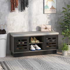 Shoe Bench with 6 Storage Compartments and 3 Adjustable Shelves and Cushion-Dark Grey