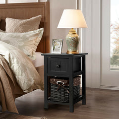 Elegant 2-Layer Wood Bedside End Table Nightstand