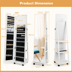 Lockable Jewelry Cabinet Armoire with Built-in Makeup Mirror and 3-Color LED Lights-White