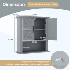 Farmhouse Wall Mounted Bathroom Cabinet with Adjustable Shelf-Grey