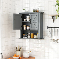 Farmhouse Wall Mounted Bathroom Cabinet with Adjustable Shelf-Grey