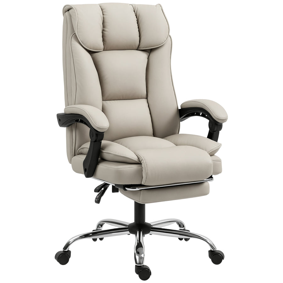 HOMCOM Pet-Friendly Faux Leather Computer Desk Chair, Executive Office Chair with Footrest and Double-Layer Padding, Khaki