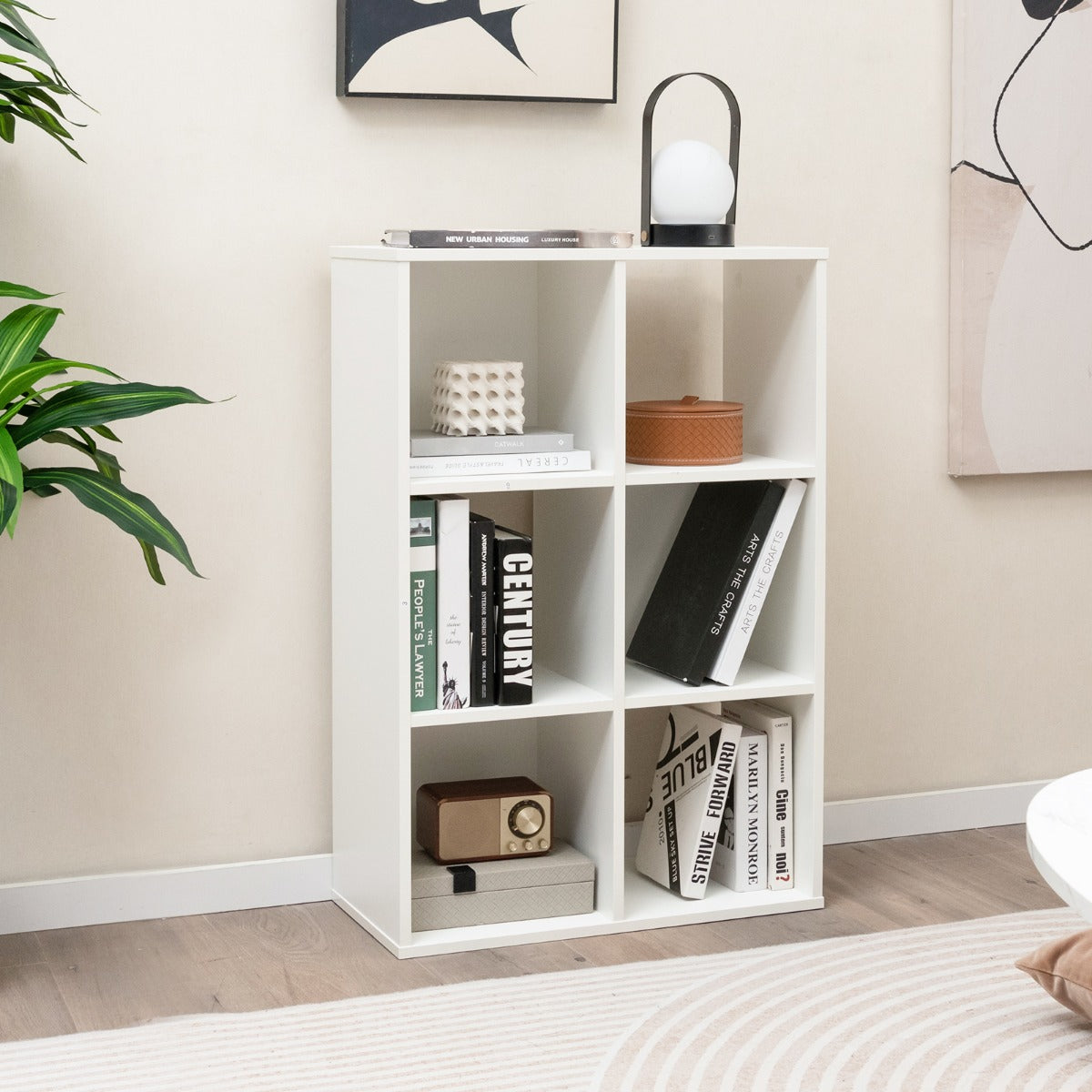 6-Cube Bookshelf Bookcase with 2 Anti-Tipping Kits for Living Room-White