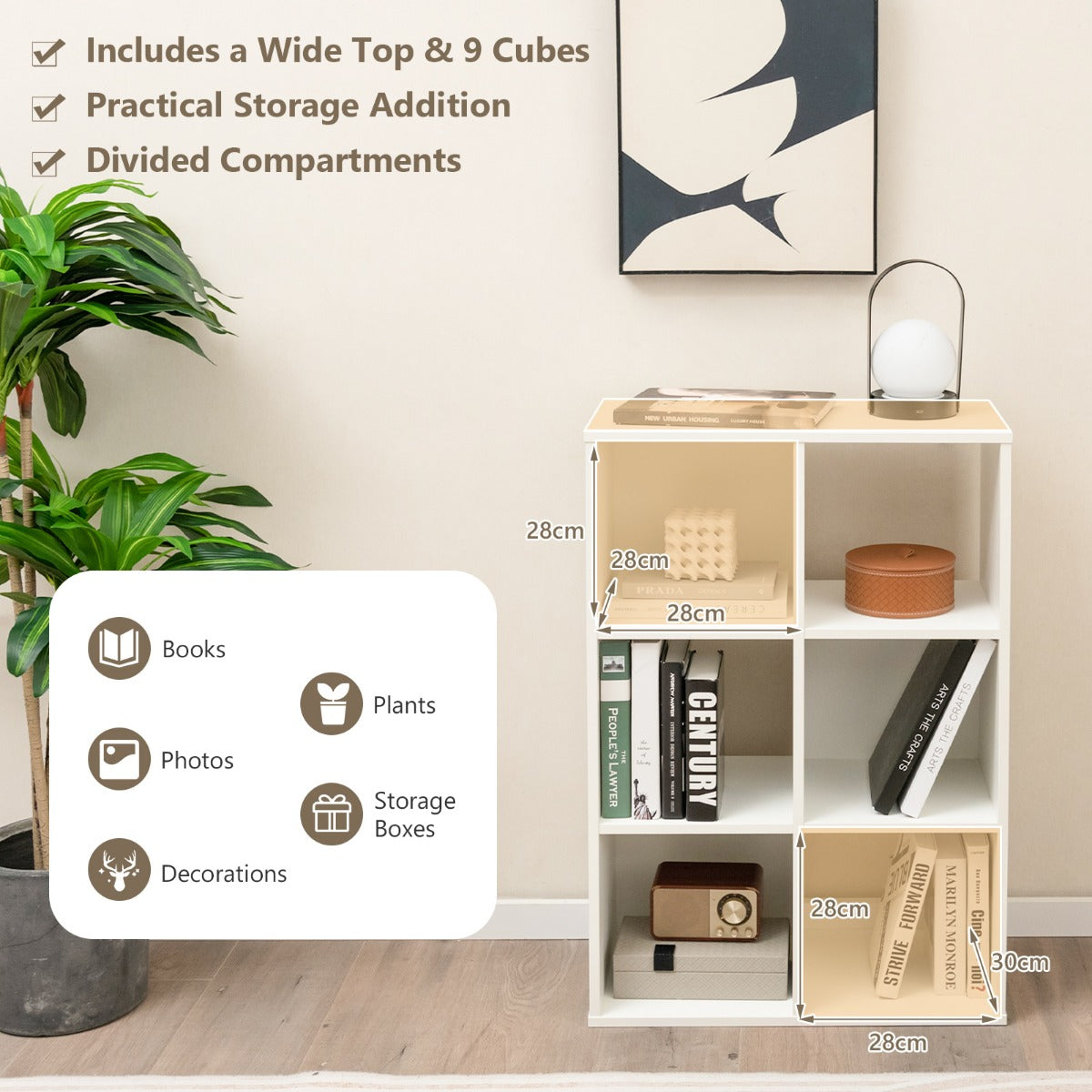 6-Cube Bookshelf Bookcase with 2 Anti-Tipping Kits for Living Room-White
