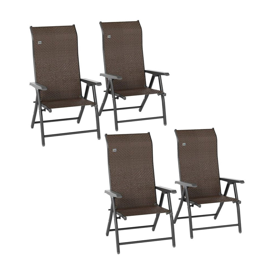 Outsunny Set of Four Folding Garden Chairs, with Seven-Position Adjustable Backs, Dark Brown