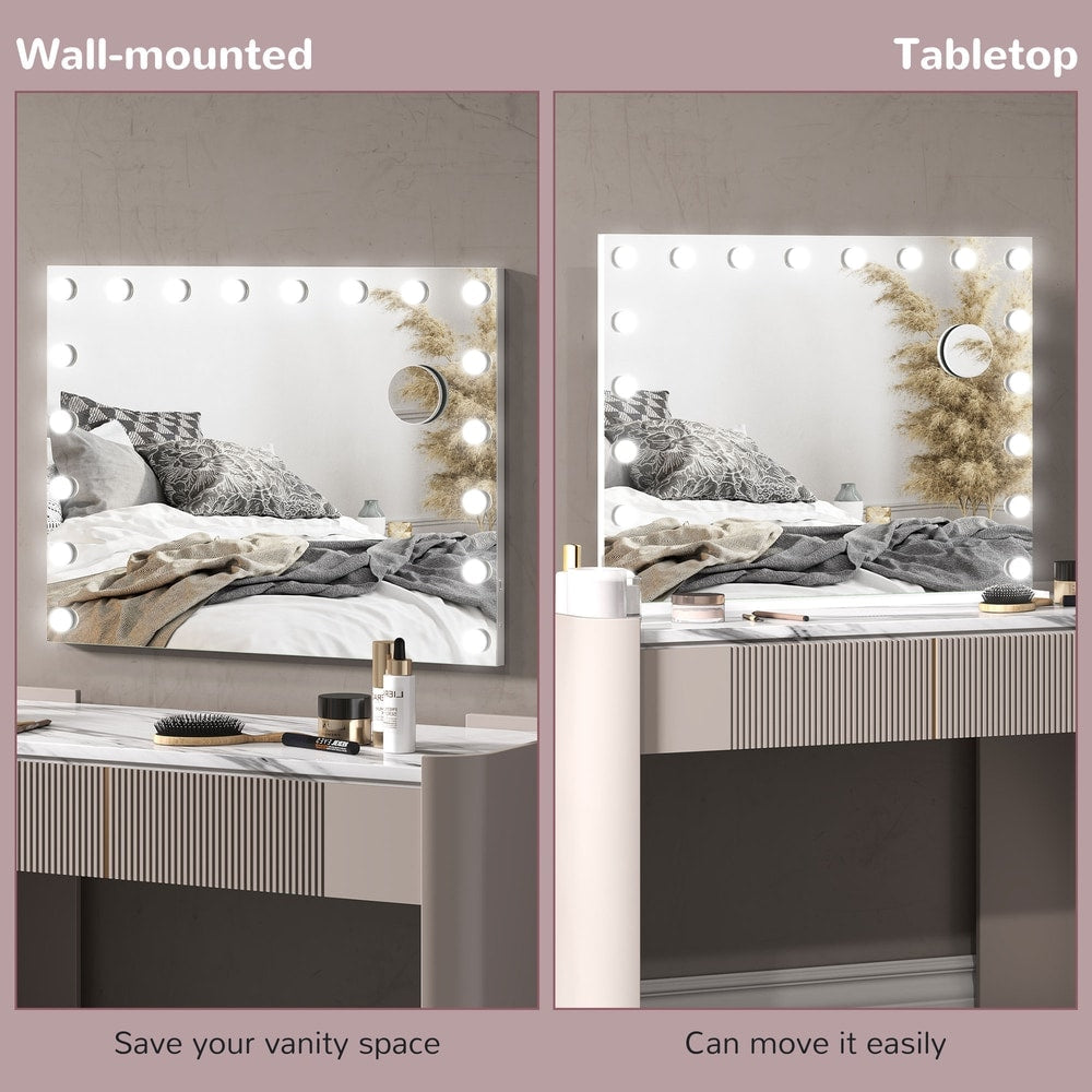 The lighted dressing table mirror shown wall-mounted and tabletop