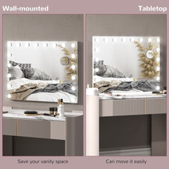 The lighted dressing table mirror shown wall-mounted and tabletop
