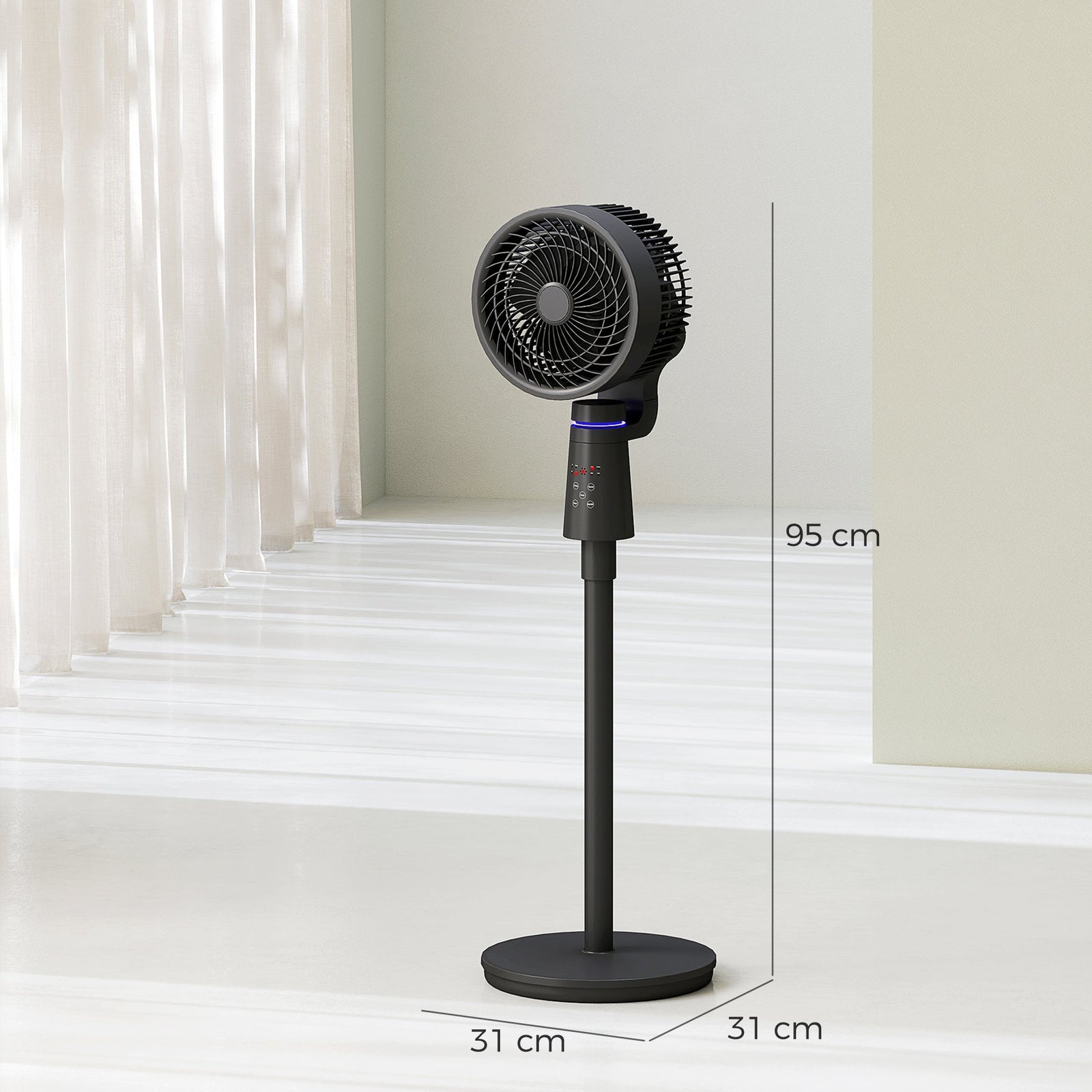 HOMCOM Pedestal Air Circulation Fan with Oscillating, Light Off, Black