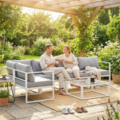 Outsunny 6 Seater Aluminium Garden Furniture Set, Garden Sofa Set with Thick Cushions for Patio and Balcony, Outdoor, Light Grey