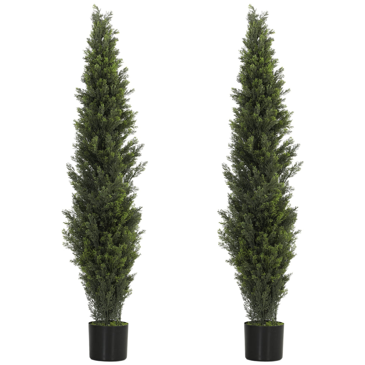 HOMCOM Set of 2 Decorative Artificial Plants Cypress in Weighted Pot, Fake Plant with 2035 Leaves, 150 cm
