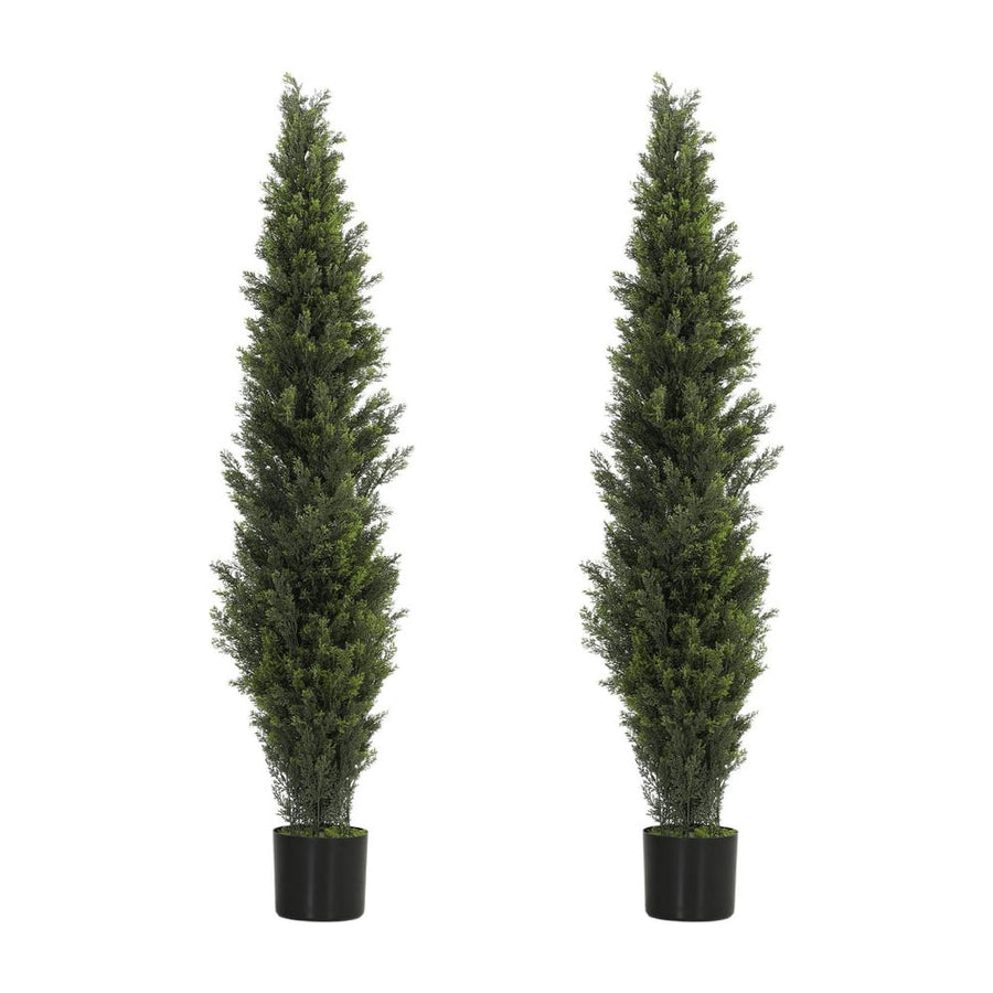 HOMCOM Set of 2 Decorative Artificial Plants Cypress in Weighted Pot, Fake Plant with 2035 Leaves, 150 cm